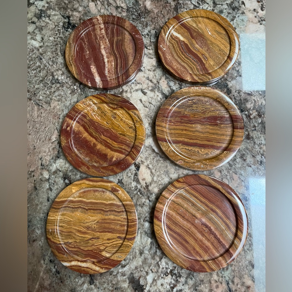 Onyx Stone Coaster Set of 6 with Holder - Picture 2 of 4